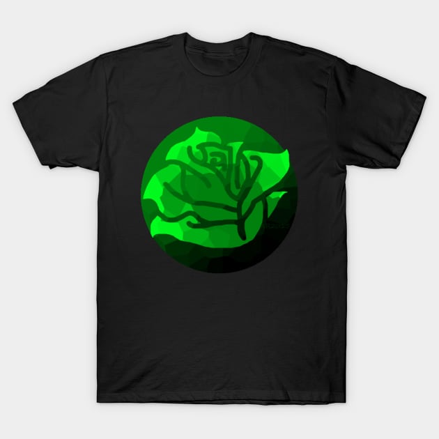 Green Stained Glass Rose T-Shirt by Not Meow Designs 